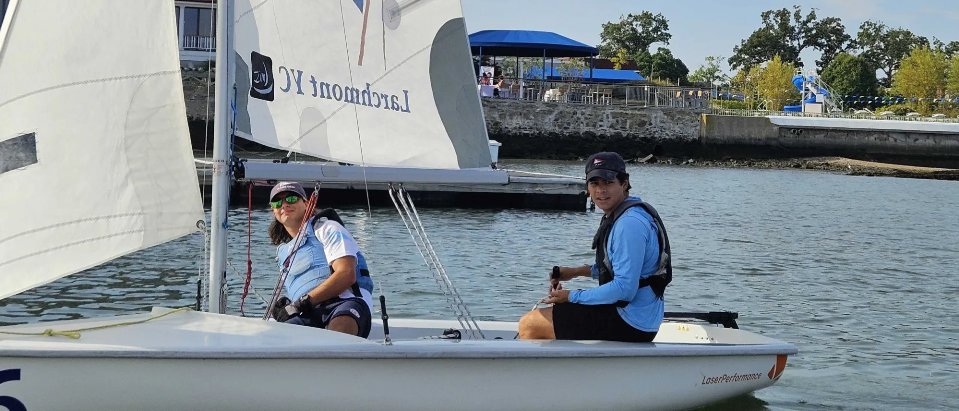 Giulio and Alex Yuen in a z420 in front of Larchmont Yacht Club