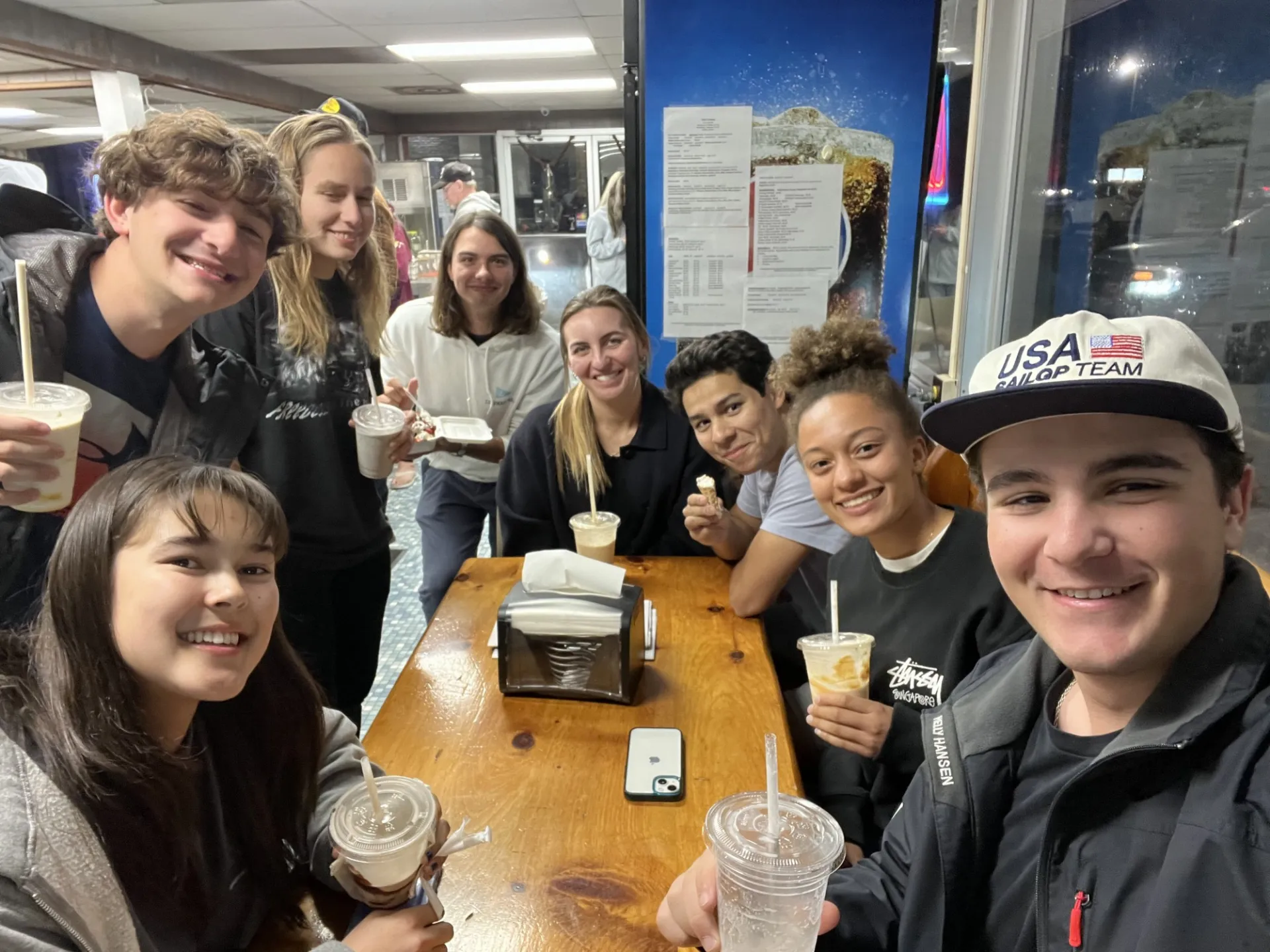 Columbia Sailing Group Photo with milkshakes at Luce